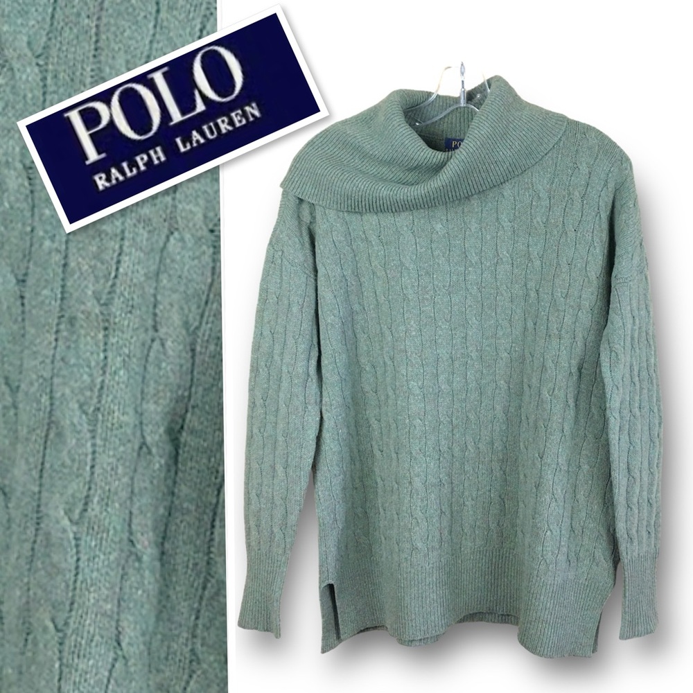 Polo Ralph Lauren Cashmere-Wool Blend Cable Knit Cowl Neck Sweater Tunic Size XS